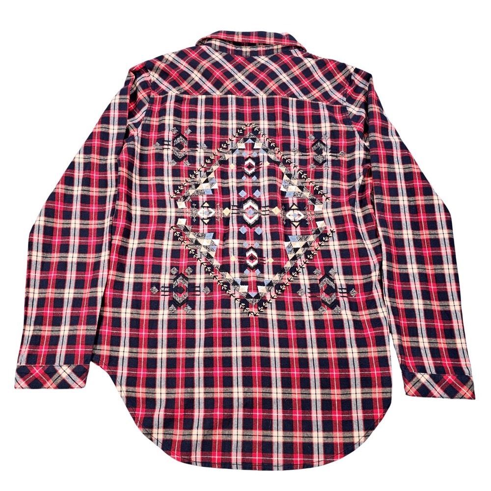 Driftwood Plaid Embroidered Flannel Shirt Women's XL Classic Fit Southwest Print